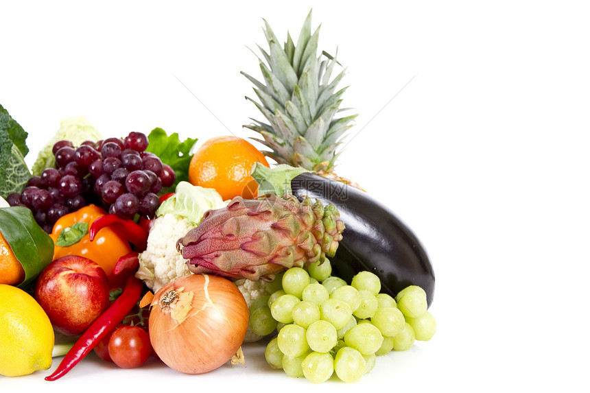 水果和蔬菜油桃西红柿橙子菠萝黄瓜胡椒食物市场照片生产图片