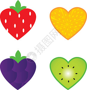 广西红心李子红心形状水果收藏 孤立在白色上插画
