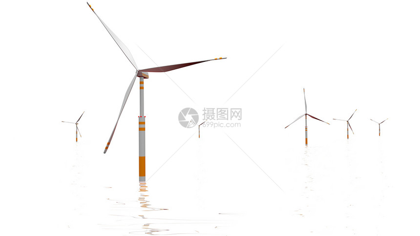 白色风力涡轮机在海上发电图片