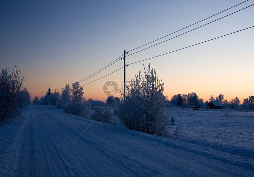 俄罗斯冬季风景蓝色场景雪花寒冷天空森林雪景冻结寒意图片