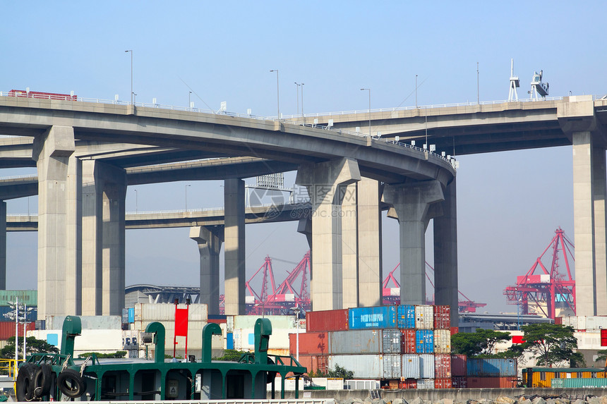 空运下的集装箱集装箱码头港口驾驶通道卡车交通火车运输仓库货物贮存图片