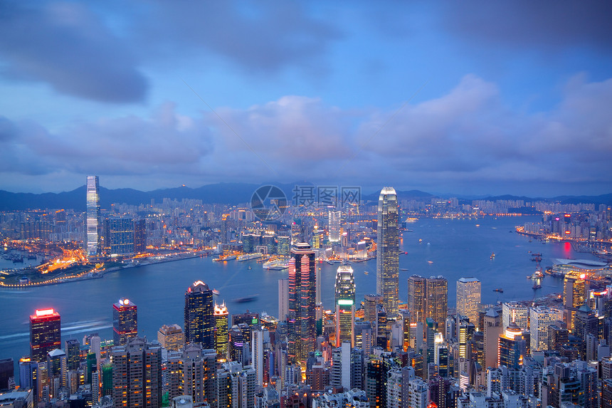 香港城市景色日落建造旅游蓝色旅行市中心商业工作地标办公室建筑图片