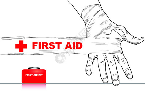 急救急救援助绷带绘画男人药品伤口创造力帮助注意力白色红色背景图片
