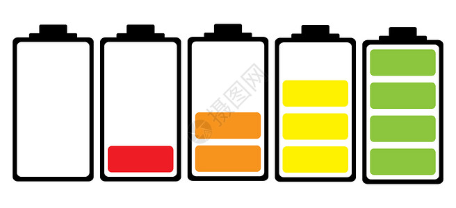 电池充电彩色图标力量收费技术碱性黑色来源电子产品插图红色黄色背景图片