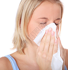 寒冷的流感症状医疗组织金发女郎手帕花粉女性女士疾病背景图片