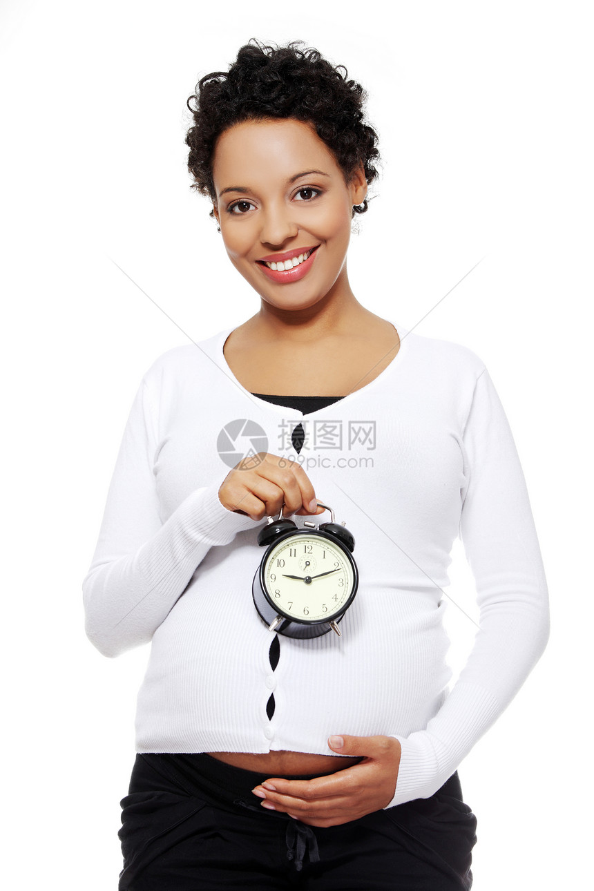 带闹钟的孕妇父母女性母性婴儿母亲身体女士生活产妇警报图片