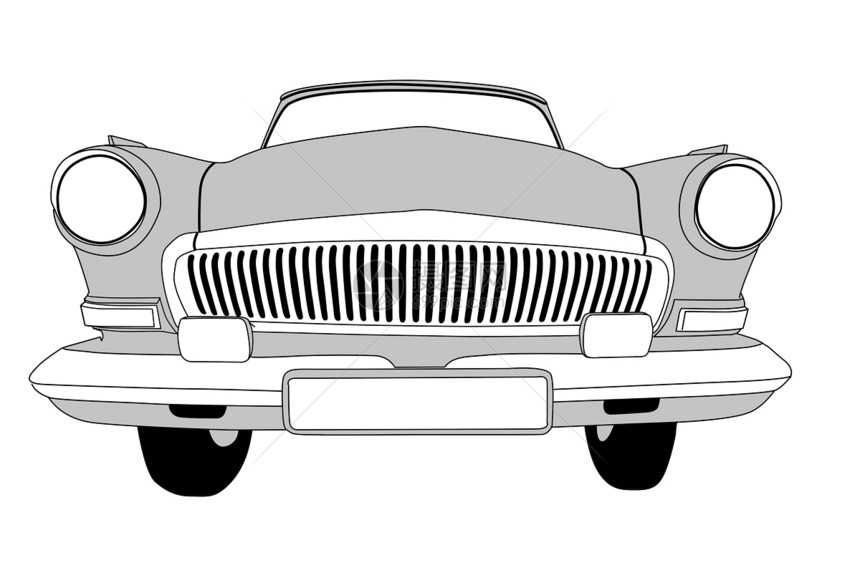 白色背景 矢量插图上的反光车风格电机草图玻璃挡风玻璃运输绘画艺术品汽车复古图片