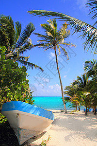 加勒比热带海滩 船海滨高清图片