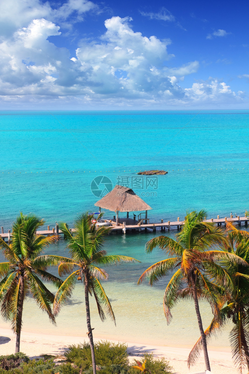 孔托伊热带加勒比岛屿 墨西哥海岛海景假期公园天空珊瑚蓝色旅行码头小屋闲暇图片