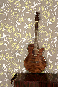 60年代旧墙纸上的音响吉他复古高清图片