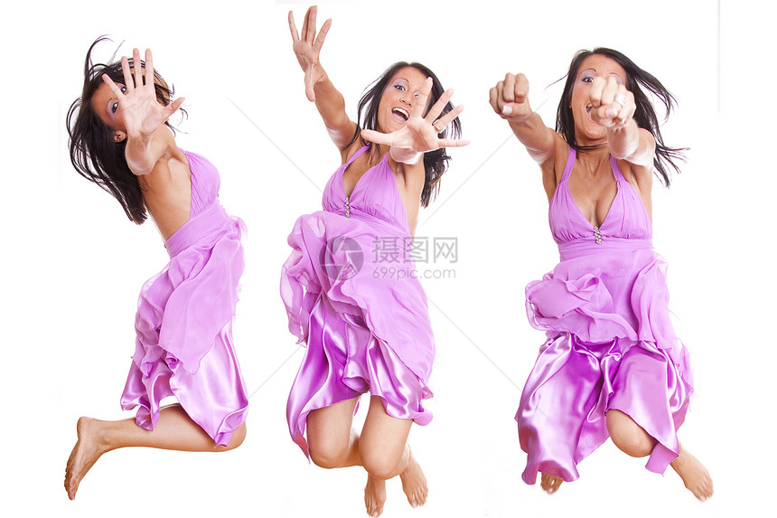 跳跃女孩躲藏面孔喜悦乐趣白色活力魅力粉色裙子幸福女士女性图片