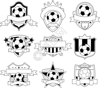 矢量足球徽章插图横幅锦标赛运动比赛黑色团队丝带星星高清图片
