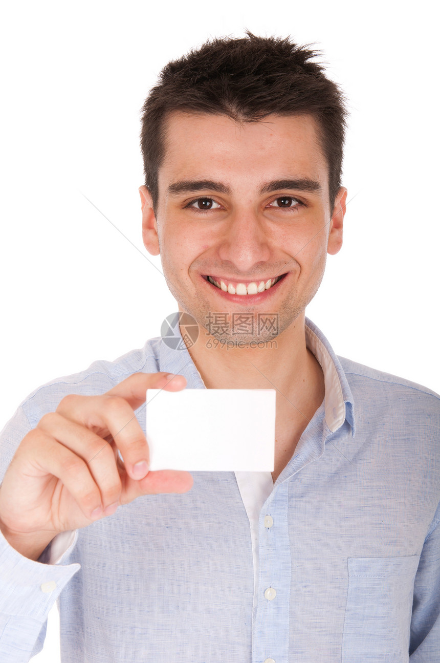 持持证男子男性空白工作成功卡片快乐广告展示成人问候图片