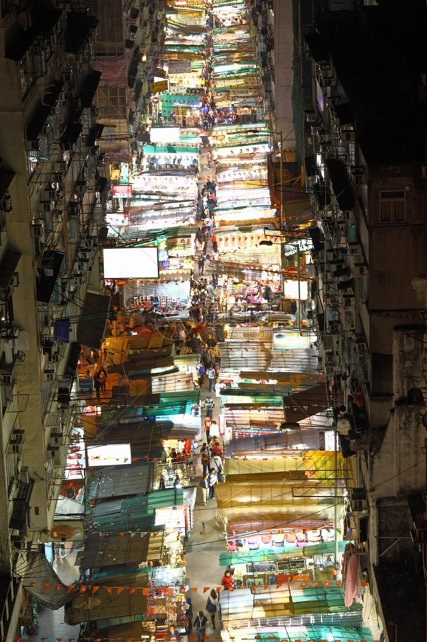 晚上在香港的庙街建筑旅游游客夹克首都公民帐篷景点中心贸易图片