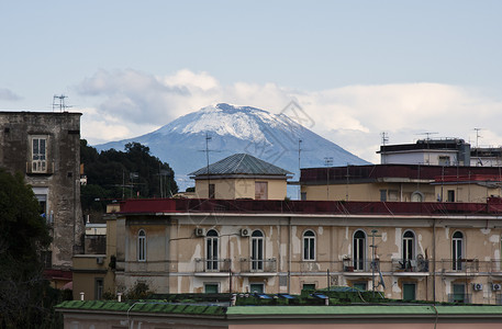 那那不勒斯建筑物全景火山建筑学城市房子景观背景图片