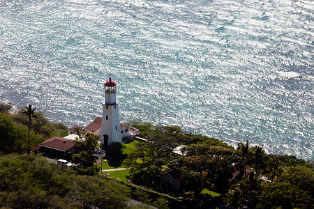 檀香山夏威夷Waikiki海岸的灯塔背景