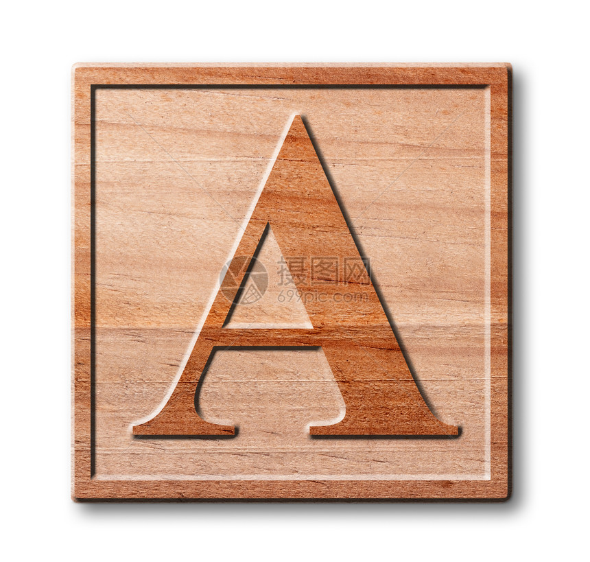 A 木制字母A剪裁骨牌字形公司木头阴影语言字体古董插图图片