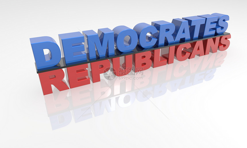 三维民主共和党3D文本 红色和蓝色图片