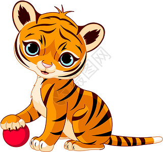 可爱的虎幼崽婴儿卡通片动物动物园黑色插图幼兽微笑野猫绘画设计图片