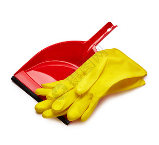 家务劳动项目簸箕家庭工具洗涤卫生静物家政黄色红色手套背景图片