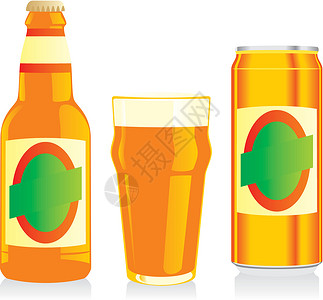 啤酒女郎孤立的棕色啤酒瓶 玻璃和装有标签的罐子插画