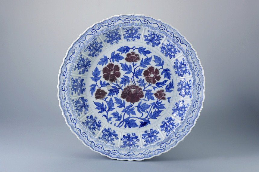古董商品盘子陶瓷制品历史蓝色装饰花朵瓷器风格图片