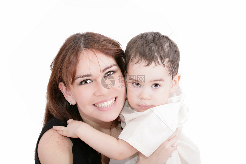 幸福的母亲和可爱的儿子的照片(以妇女为重点)图片