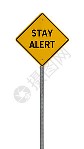保持警戒 - 黄色道路警告信号高清图片