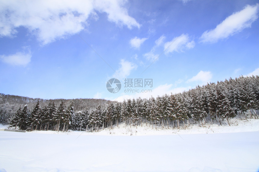 雪地和蓝天空蓝色天空场地雪原白色图片