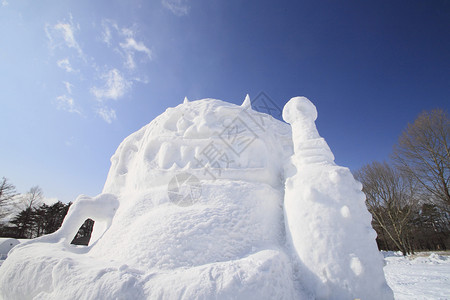 祭念日本日积雪节蓝天雪祭雕像雕刻季节冻结背景