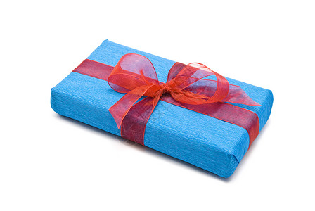 带红弓的蓝色礼品盒礼物丝带盒子惊喜念日展示红色生日背景图片