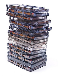 堆叠录音磁带记录塑料音响立体声乐队音乐高保真音响高清图片素材