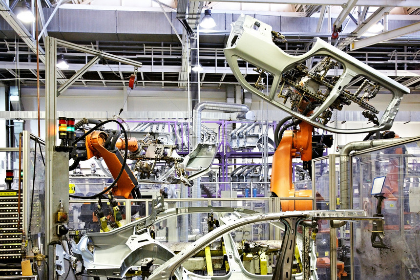 汽车厂的机器人服务制造业技术生产手臂安全火花金属传送带机械图片