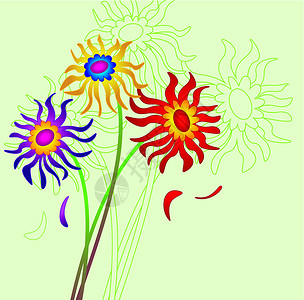 绿色花束矢量花卉背景绿色收藏紫色植物学红色植物园艺季节花园插图设计图片