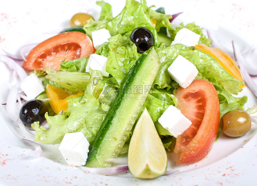 希腊沙拉餐厅午餐配菜环境盘子叶子文化菜单食物黄瓜图片