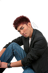 理发姿势青少年男生成人男性男人染发理发师沙龙青年背景图片