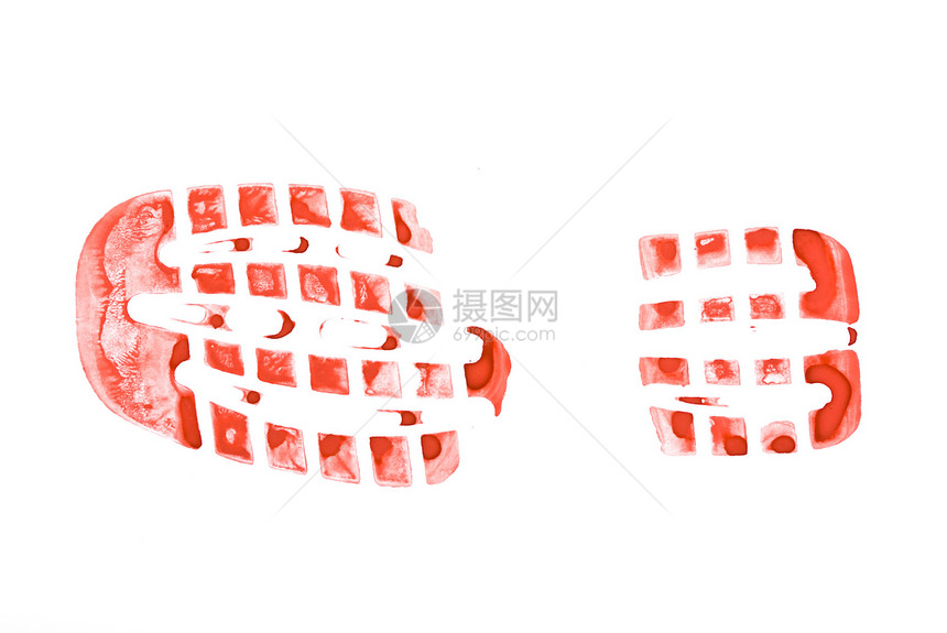 靴子痕迹的红色红印脚印远足活动打印模仿白色运动绘画图片
