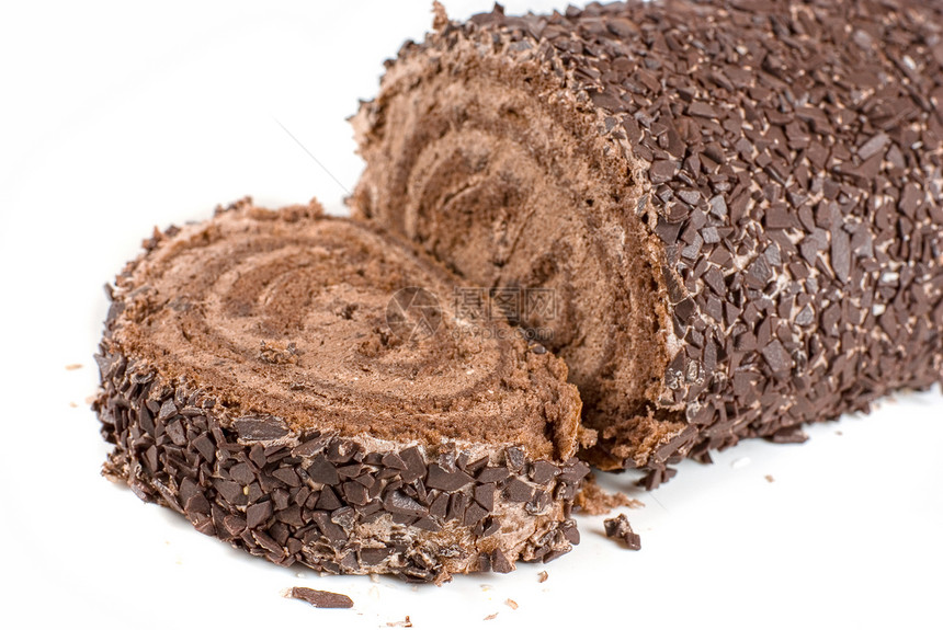 巧克力瑞士卷海绵蛋糕食物烹饪糕点糖果日志奶油奶制品磨砂图片