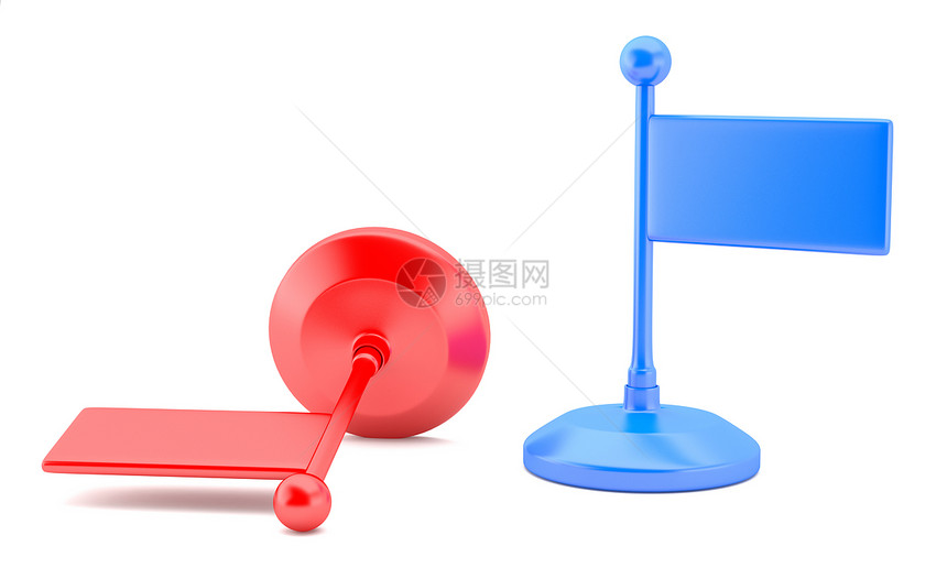 红旗和蓝旗玩具蓝色锦旗指针导航工具红色塑料插图白色图片