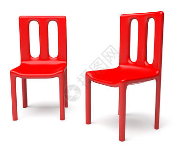 两张红椅子座位红色休息插图白色塑料背景图片
