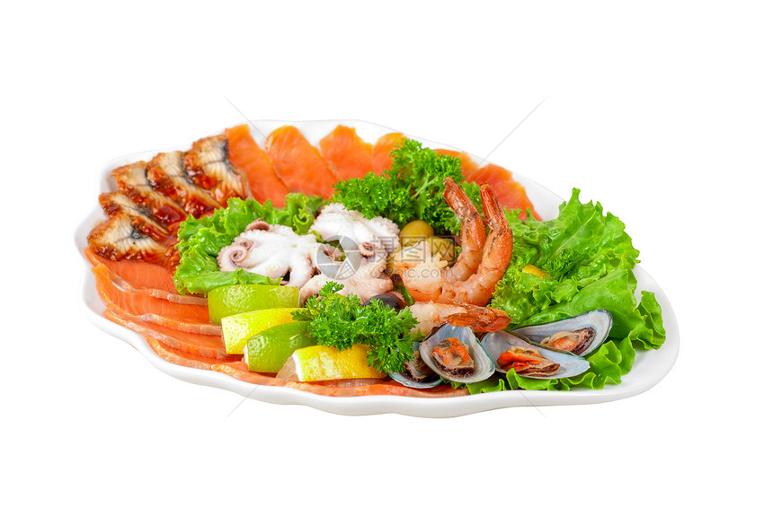 海食沙拉乌贼小吃章鱼盘子牡蛎营养对虾胡椒蔬菜午餐图片