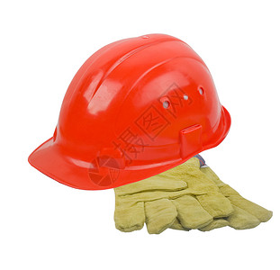 头盔和手套头饰红色工作服背景图片