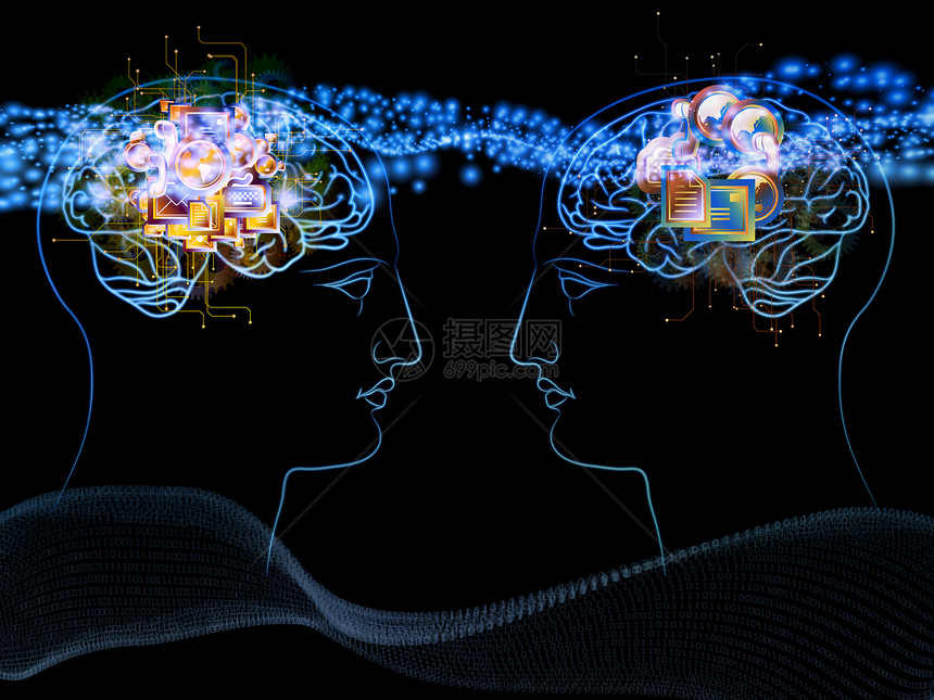 人文中心技术思维黑色墙纸信封男人智力信号头脑电路绘画图片