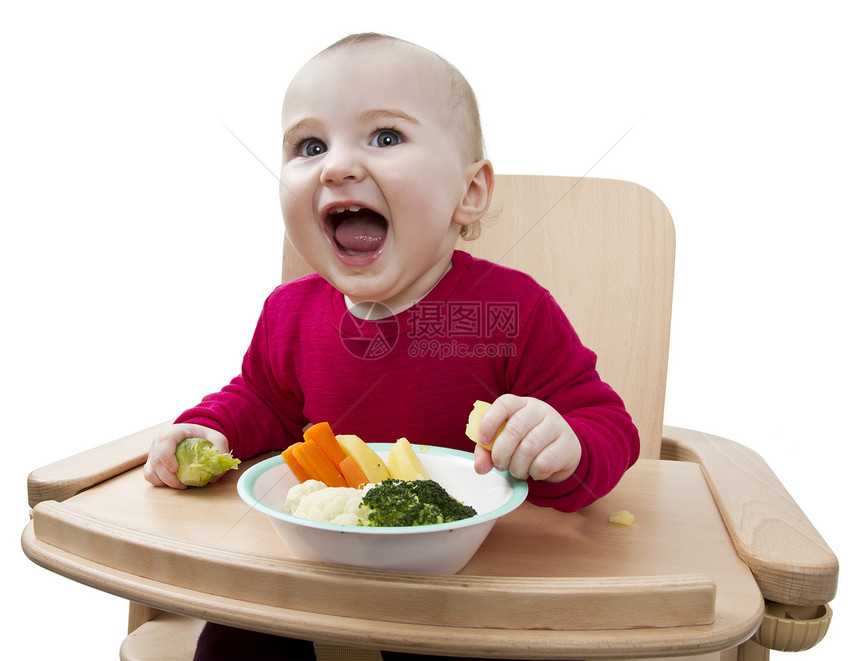 以高椅子吃饭的幼儿婴儿木头快乐哺乳期儿童营养品食物辅食高脚椅木材图片
