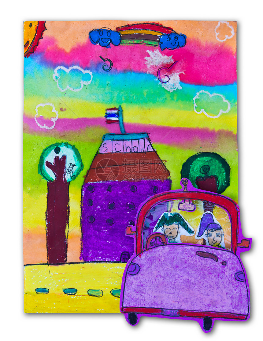 八岁小孩的画画调色板插图卡通片艺术家艺术纤维风景家庭孩子帆布图片