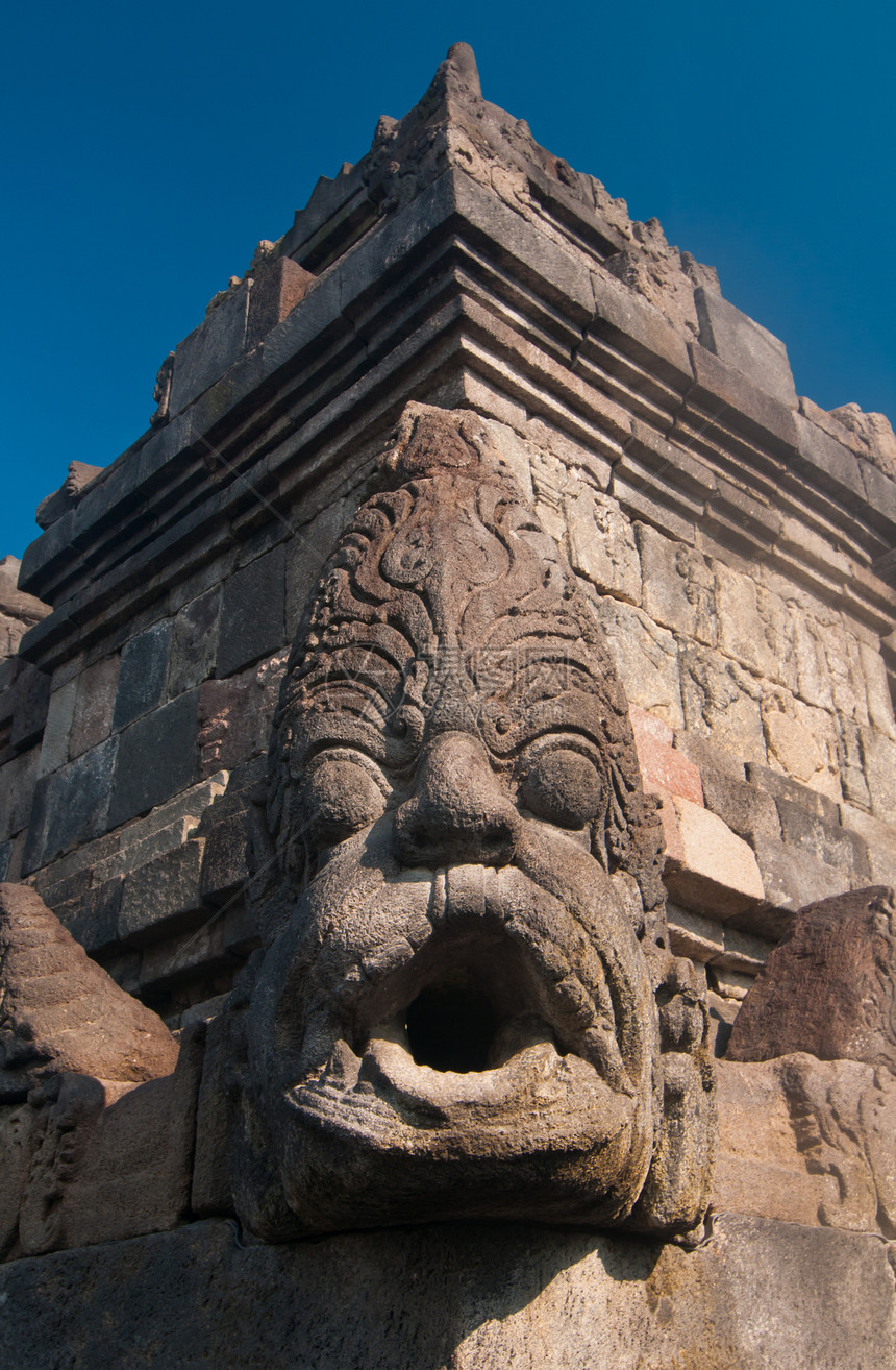 印度尼西亚中爪哇博罗布杜尔寺石头建筑学遗迹沉思废墟文化日出精神面孔上帝图片
