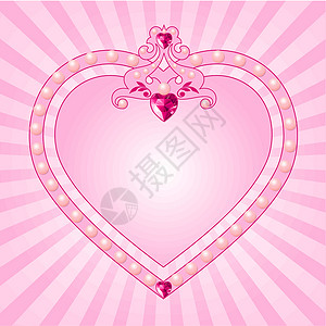 粉色珍珠粉红公主框架标语庆典心形贵族粉色女婴公告生日广告牌童话插画