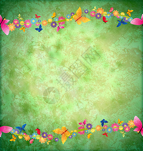 带有花花边框的绿色纹纸背景边界艺术卡片植物插图植物群花束邀请函叶子花园背景图片