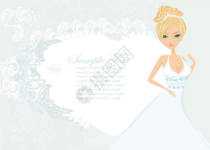 美丽的新娘卡涂鸦公主奢华金鱼教会花朵花环仪式婚姻化妆品背景图片
