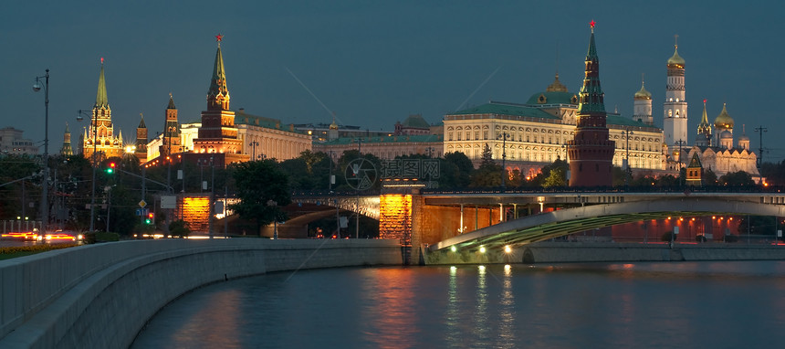 晚上莫斯科克里姆林宫中心教会景观大教堂首都旅行旅游地标历史城市图片